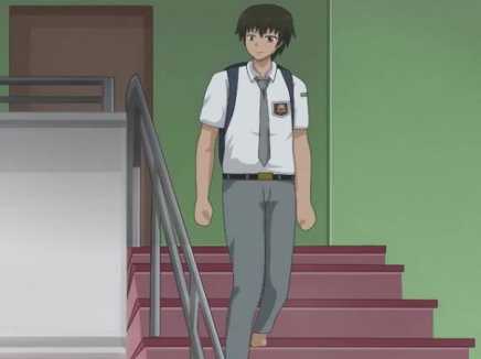 Anime walking down the stairs